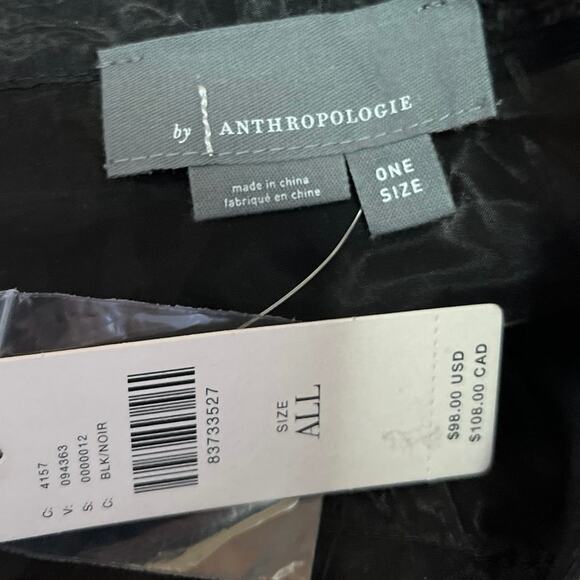 NEW By Anthropologie Black Balloon Long Sleeve Button Sheer Crop Blouse Top OS - Picture 4 of 5